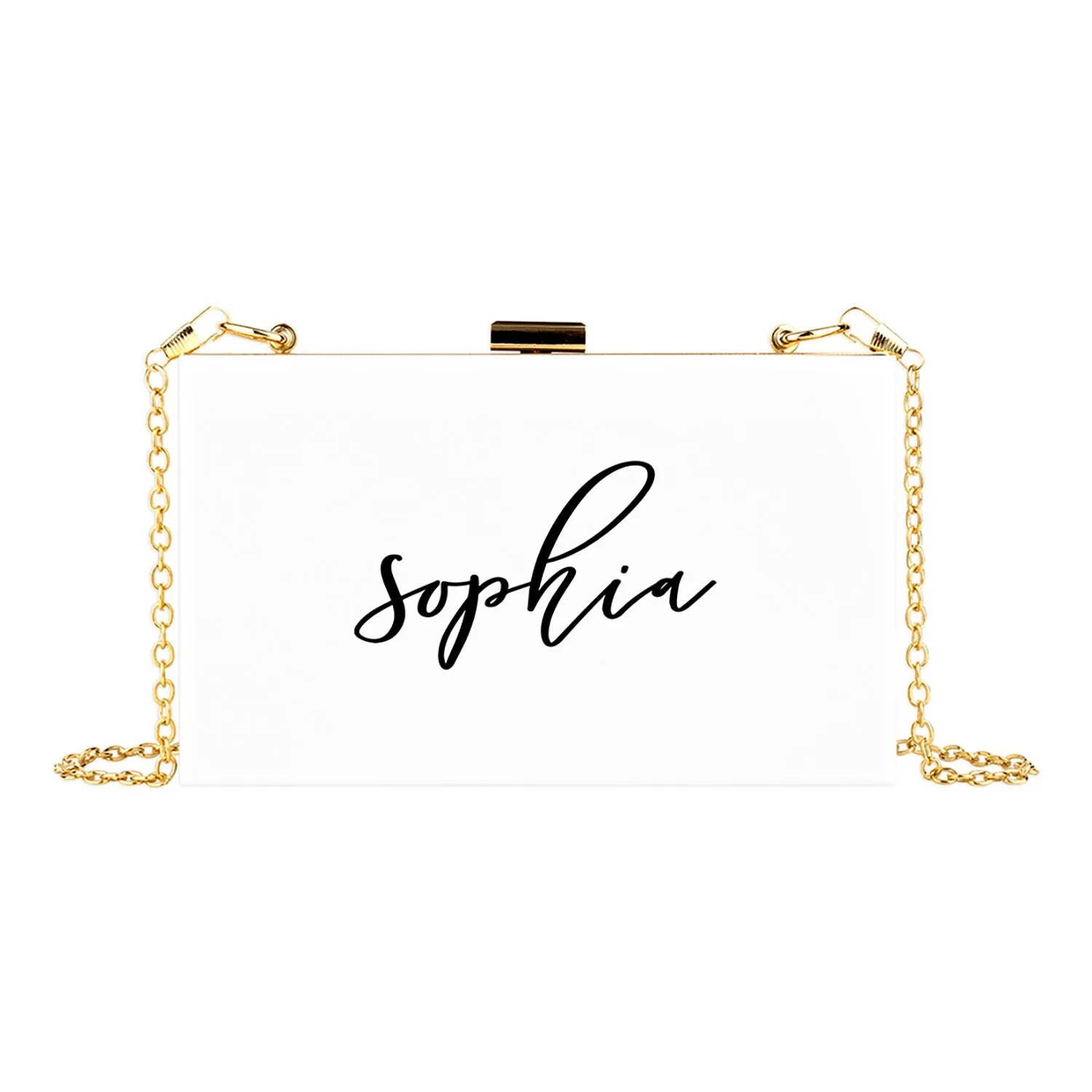 Custom Acrylic Clutch Purse for Bride with Gold Removable Metal Chain - 18 Designs