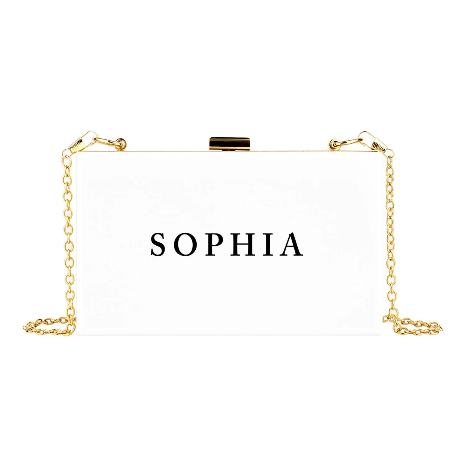 Custom Acrylic Clutch Purse for Bride with Gold Removable Metal Chain - 18 Designs