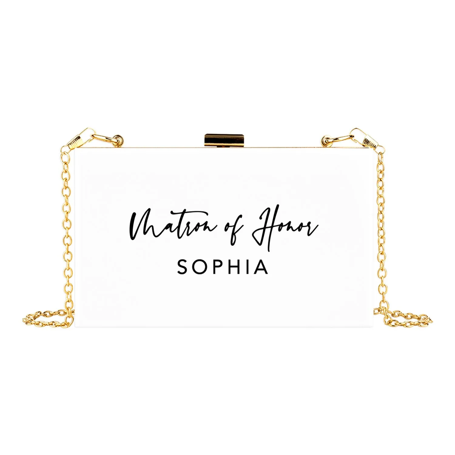 Custom Acrylic Clutch Purse for Bride with Gold Removable Metal Chain - 18 Designs