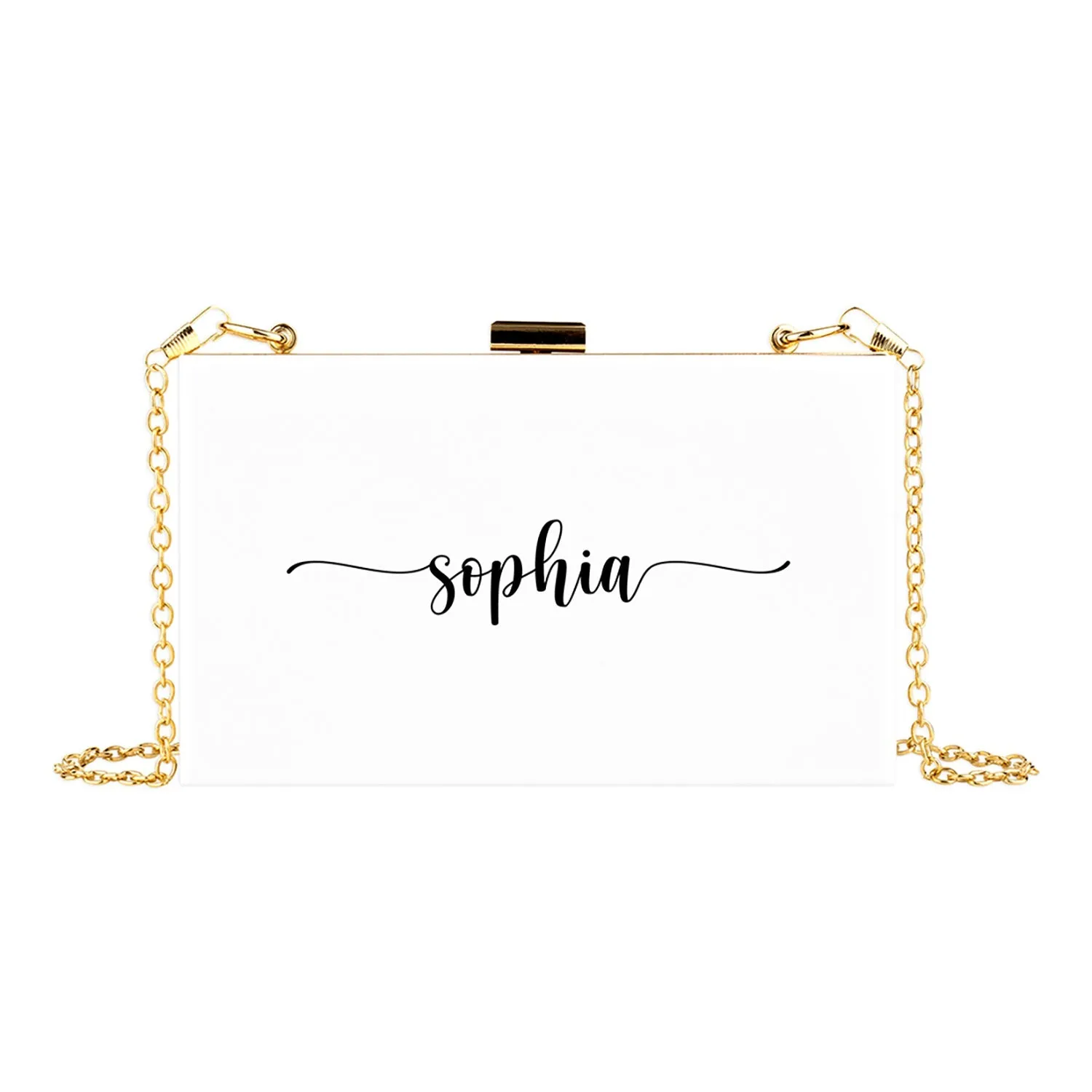 Custom Acrylic Clutch Purse for Bride with Gold Removable Metal Chain - 18 Designs