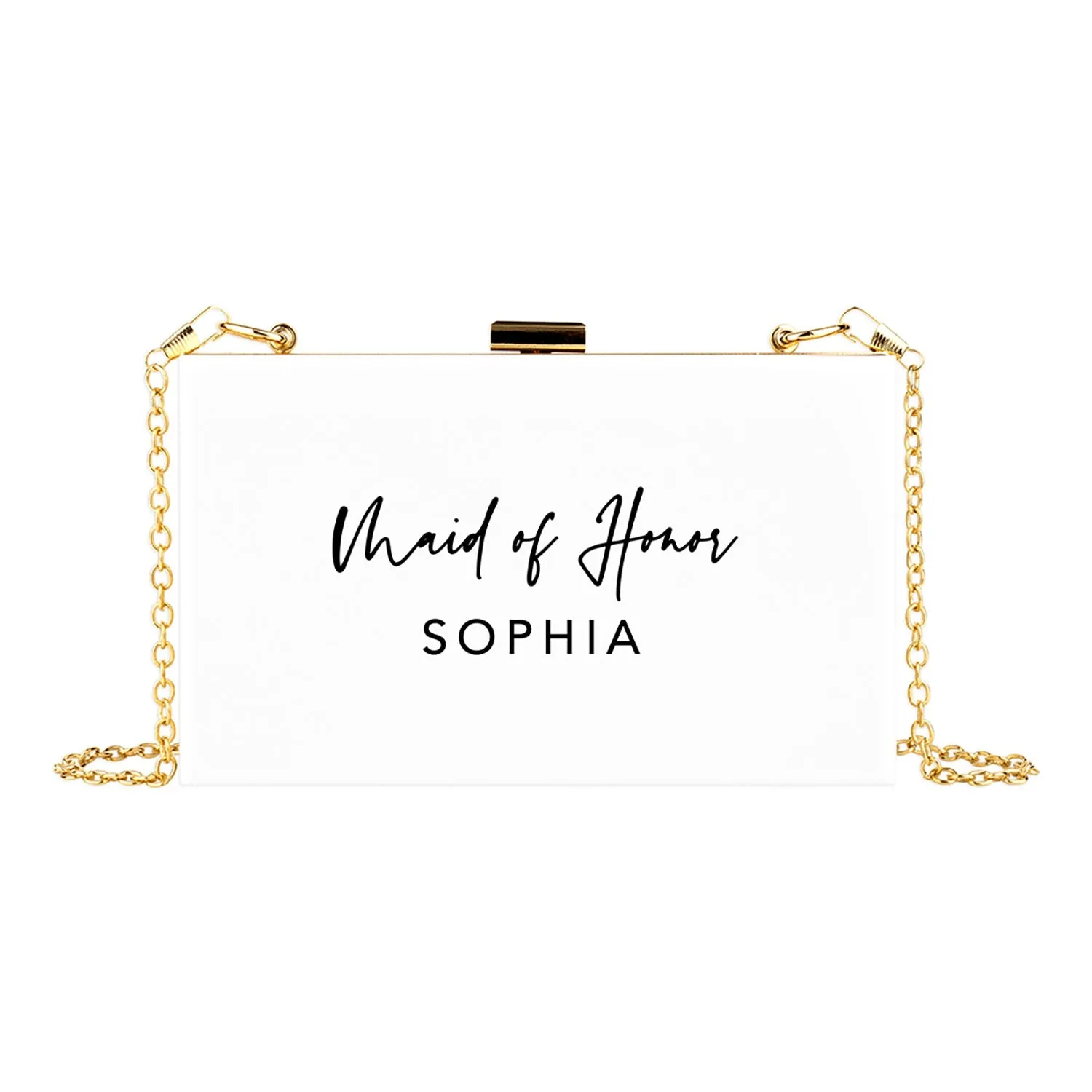 Custom Acrylic Clutch Purse for Bride with Gold Removable Metal Chain - 18 Designs
