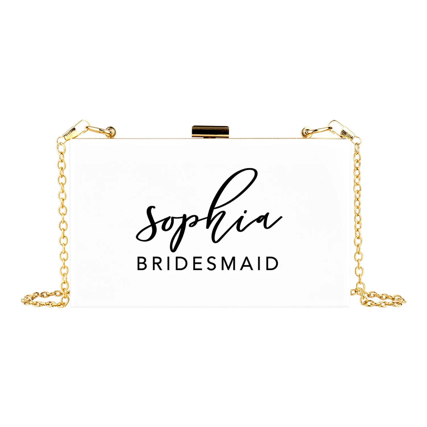 Custom Acrylic Clutch Purse for Bride with Gold Removable Metal Chain - 18 Designs