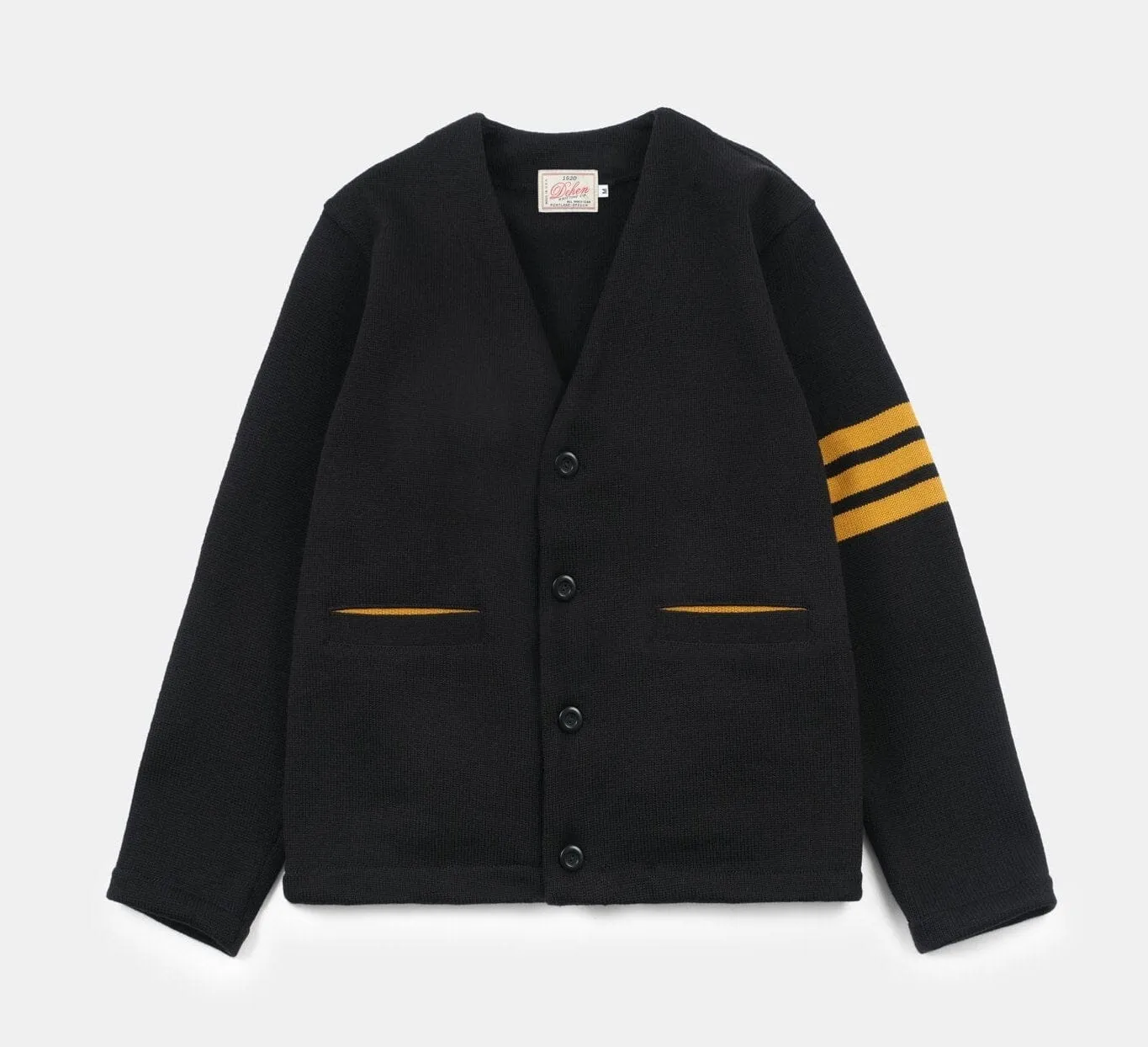 Dehen 1920 - Slouchy Varsity Cardigan - Black/Old Gold