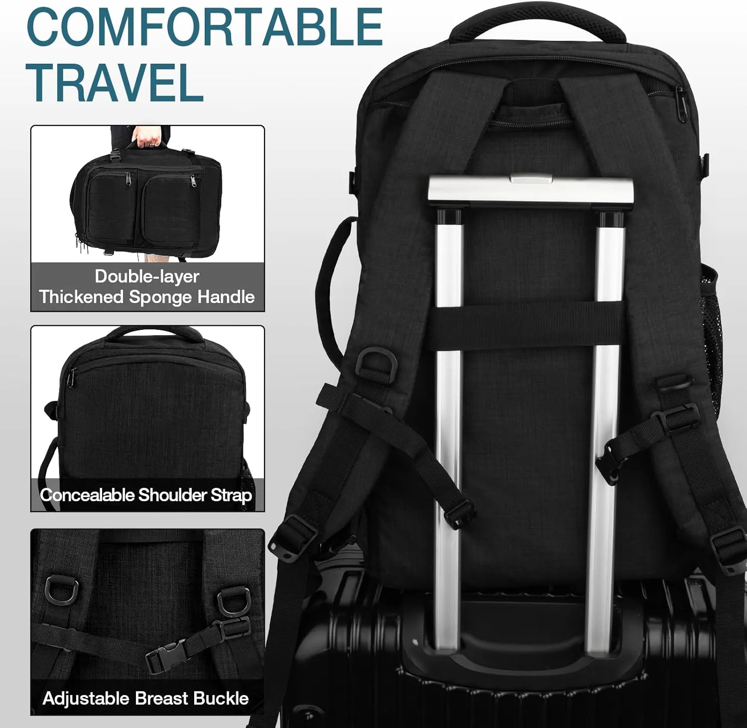 Dinictis 40L Travel Backpack Carry on Flight Approved, Backpack Suitcase for Travel, Personal Item Travel Bag fits 17 inch Laptop- Black