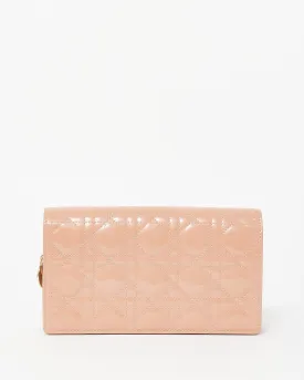 Dior Beige Patent Leather Lady Dior Pouch W/ Chain Crossbody Bag