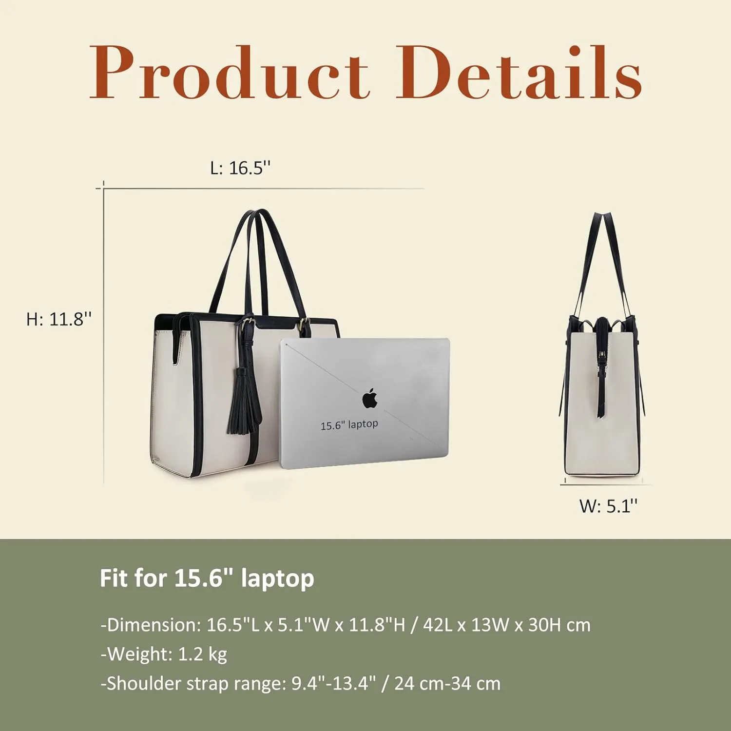 ECOSUSI Laptop Bag For Women 15.6 Inch Work Tote Bags PU Leather Computer Purse For Business Office With 3 Layer Compartments