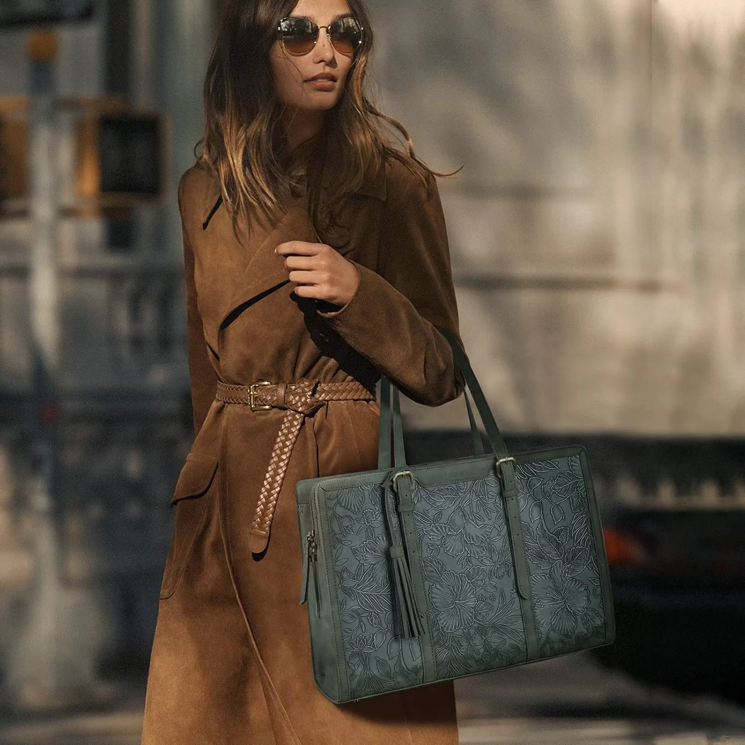 ECOSUSI Laptop Bag For Women 15.6 Inch Work Tote Bags PU Leather Computer Purse For Business Office With 3 Layer Compartments