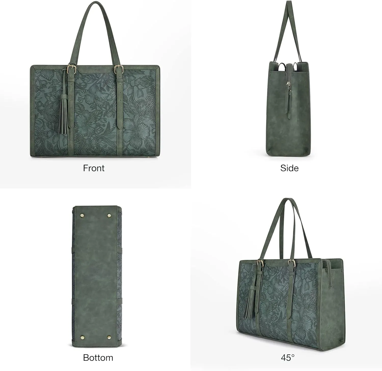 ECOSUSI Laptop Bag For Women 15.6 Inch Work Tote Bags PU Leather Computer Purse For Business Office With 3 Layer Compartments