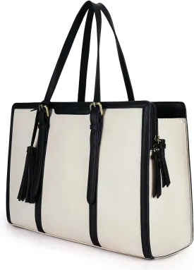 ECOSUSI Laptop Bag For Women 15.6 Inch Work Tote Bags PU Leather Computer Purse For Business Office With 3 Layer Compartments