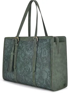 ECOSUSI Laptop Bag For Women 15.6 Inch Work Tote Bags PU Leather Computer Purse For Business Office With 3 Layer Compartments