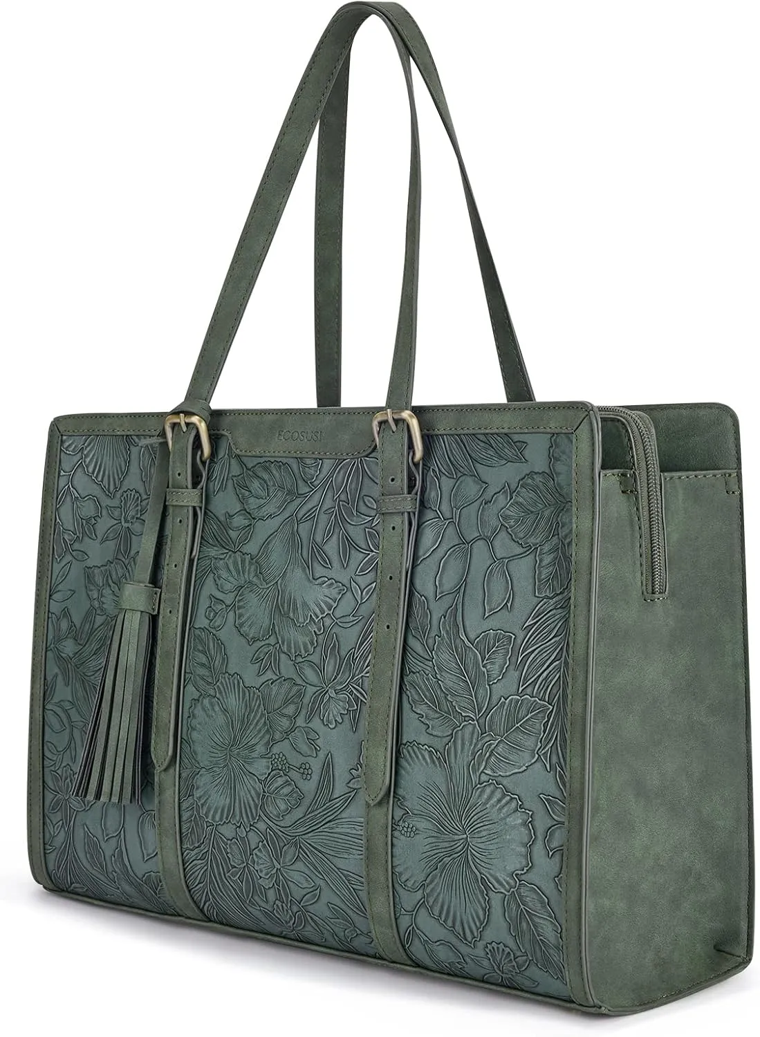 ECOSUSI Laptop Bag For Women 15.6 Inch Work Tote Bags PU Leather Computer Purse For Business Office With 3 Layer Compartments