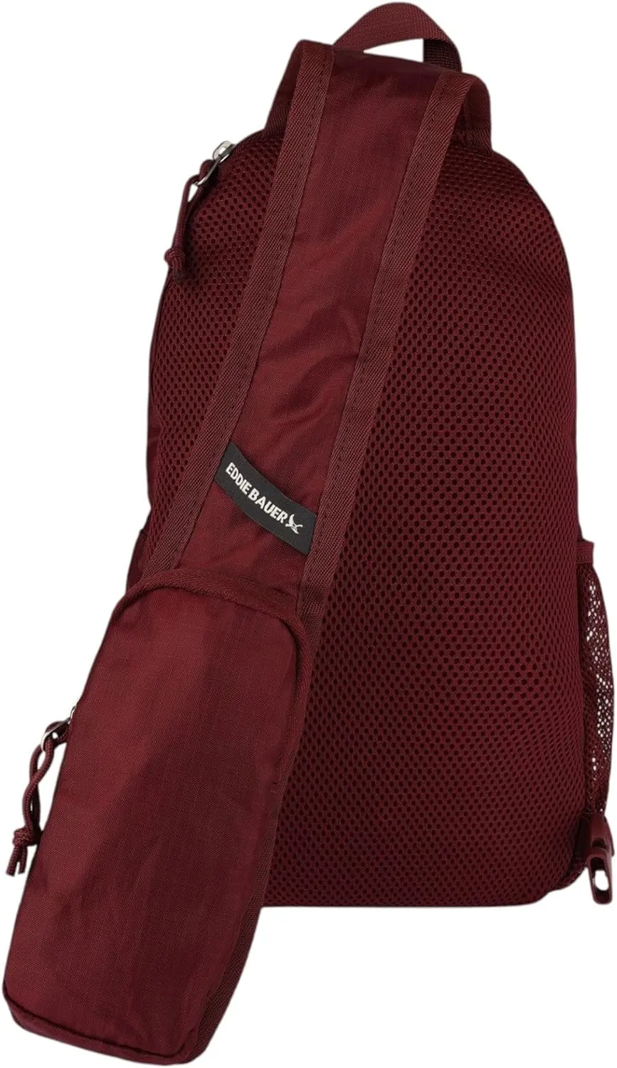 Eddie Bauer Stowaway Packable Sling Bag | Foldable | Travel | Outdoor | Lightweight | Compact | Everyday Carry | Ripstop Nylon | 10L - Black Cherry