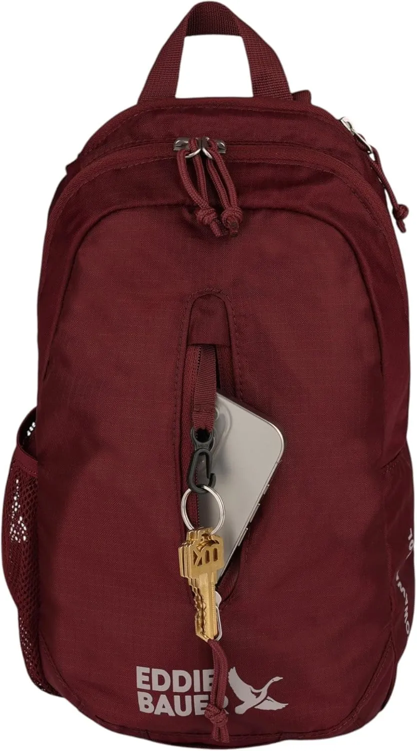 Eddie Bauer Stowaway Packable Sling Bag | Foldable | Travel | Outdoor | Lightweight | Compact | Everyday Carry | Ripstop Nylon | 10L - Black Cherry