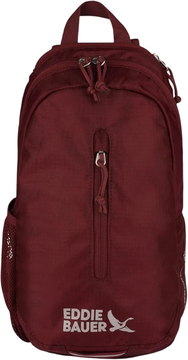 Eddie Bauer Stowaway Packable Sling Bag | Foldable | Travel | Outdoor | Lightweight | Compact | Everyday Carry | Ripstop Nylon | 10L - Black Cherry