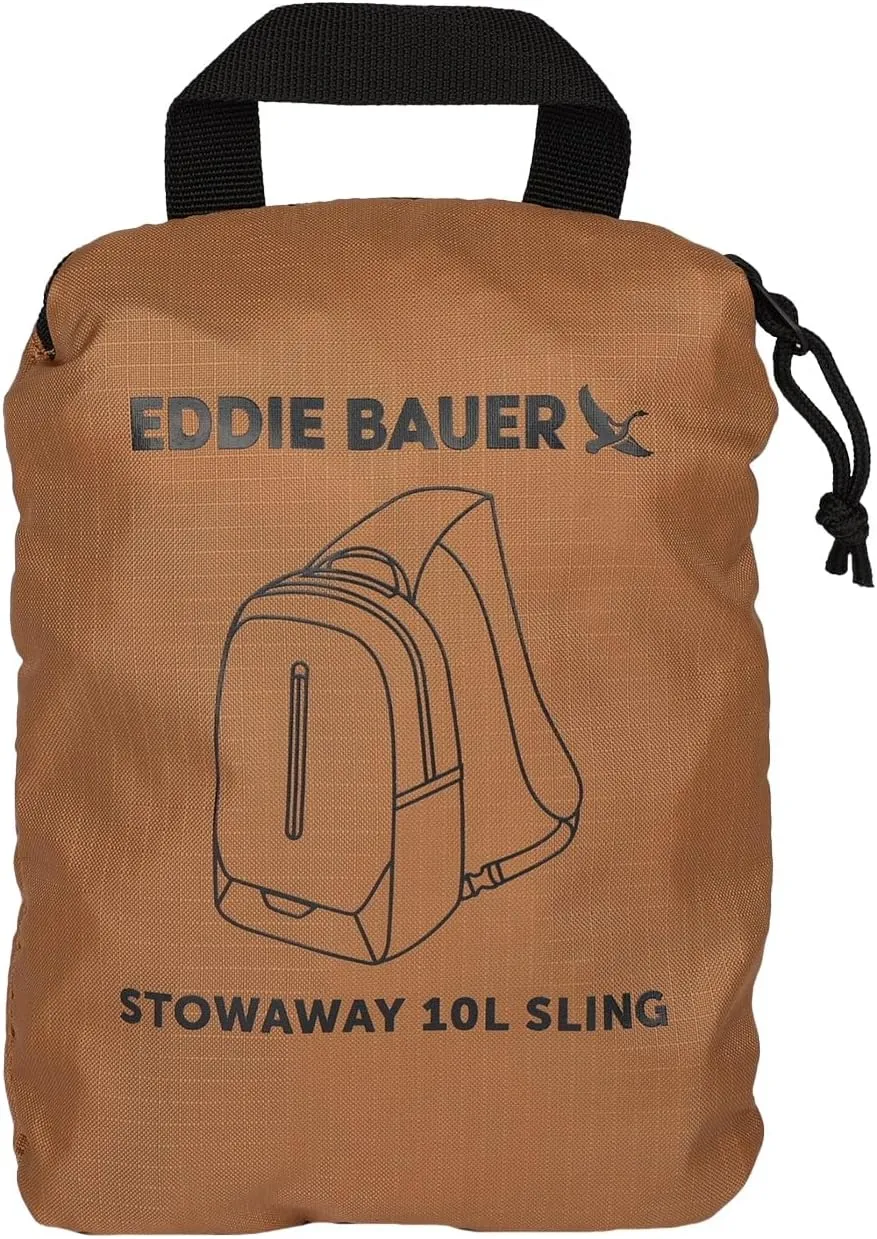 Eddie Bauer Stowaway Packable Sling Bag | Foldable | Travel | Outdoor | Lightweight | Compact | Everyday Carry | Ripstop Nylon | 10L - Tobacco