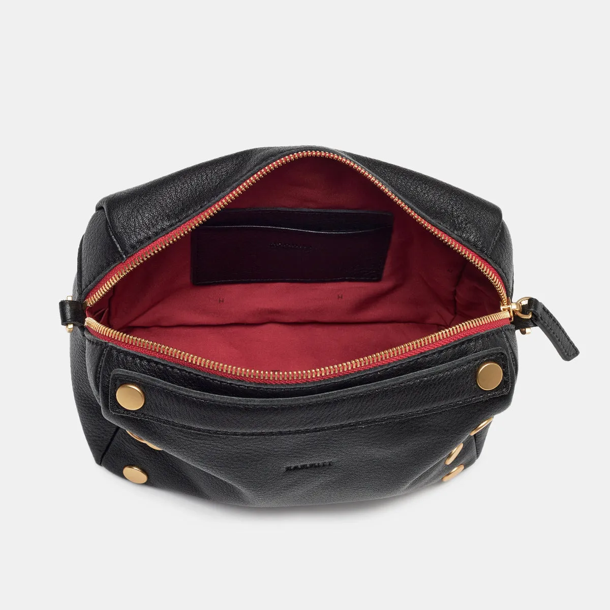 Evan Crossbody | Black/Brushed Gold Red Zip | Sml
