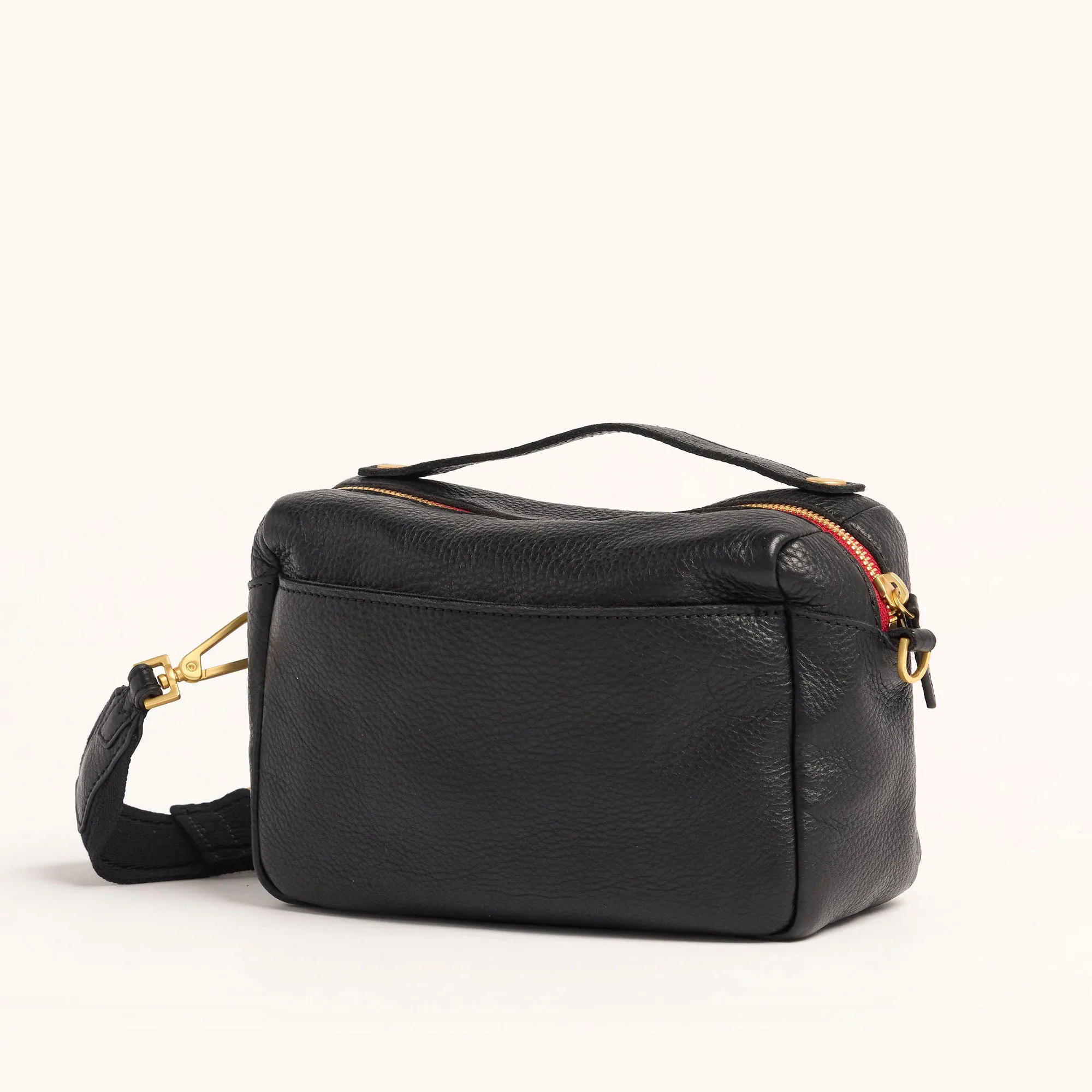 Evan Crossbody | Cargo Black/Brushed Gold Red Zip | Sml