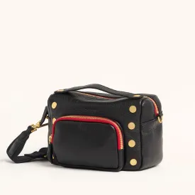 Evan Crossbody | Cargo Black/Brushed Gold Red Zip | Sml