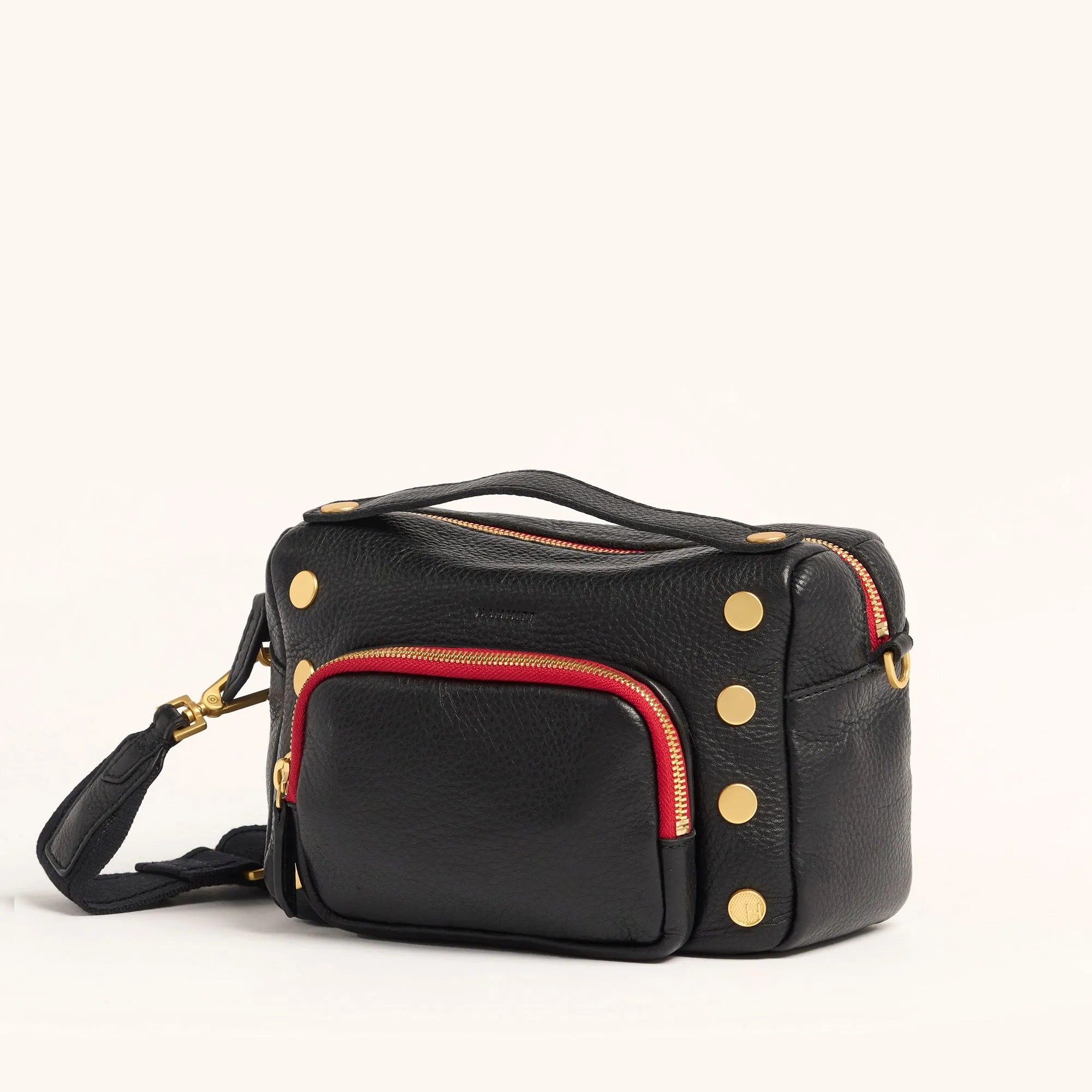 Evan Crossbody | Cargo Black/Brushed Gold Red Zip | Sml