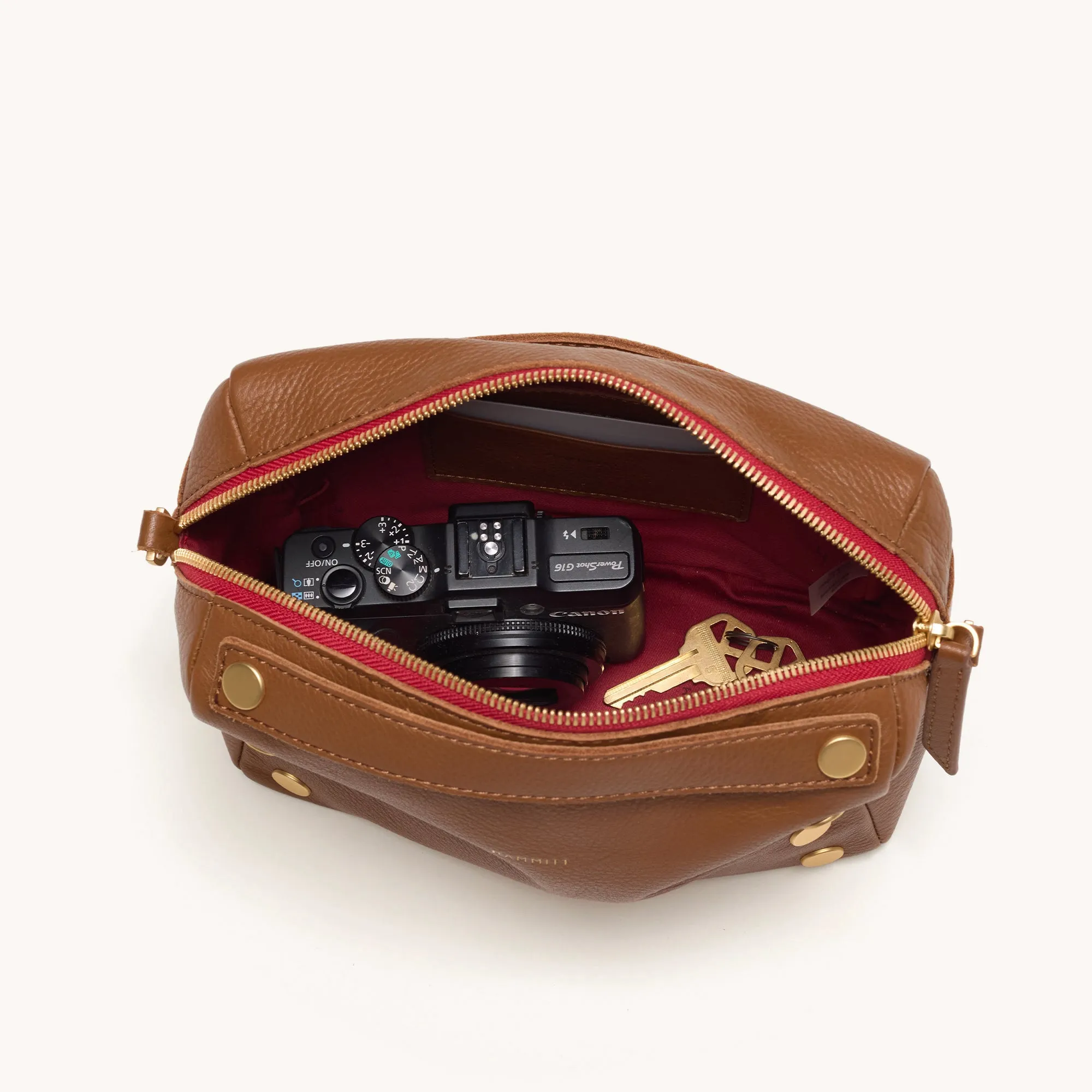 Evan Crossbody | Mahogany Pebble/Brushed Gold Red Zip | Sml