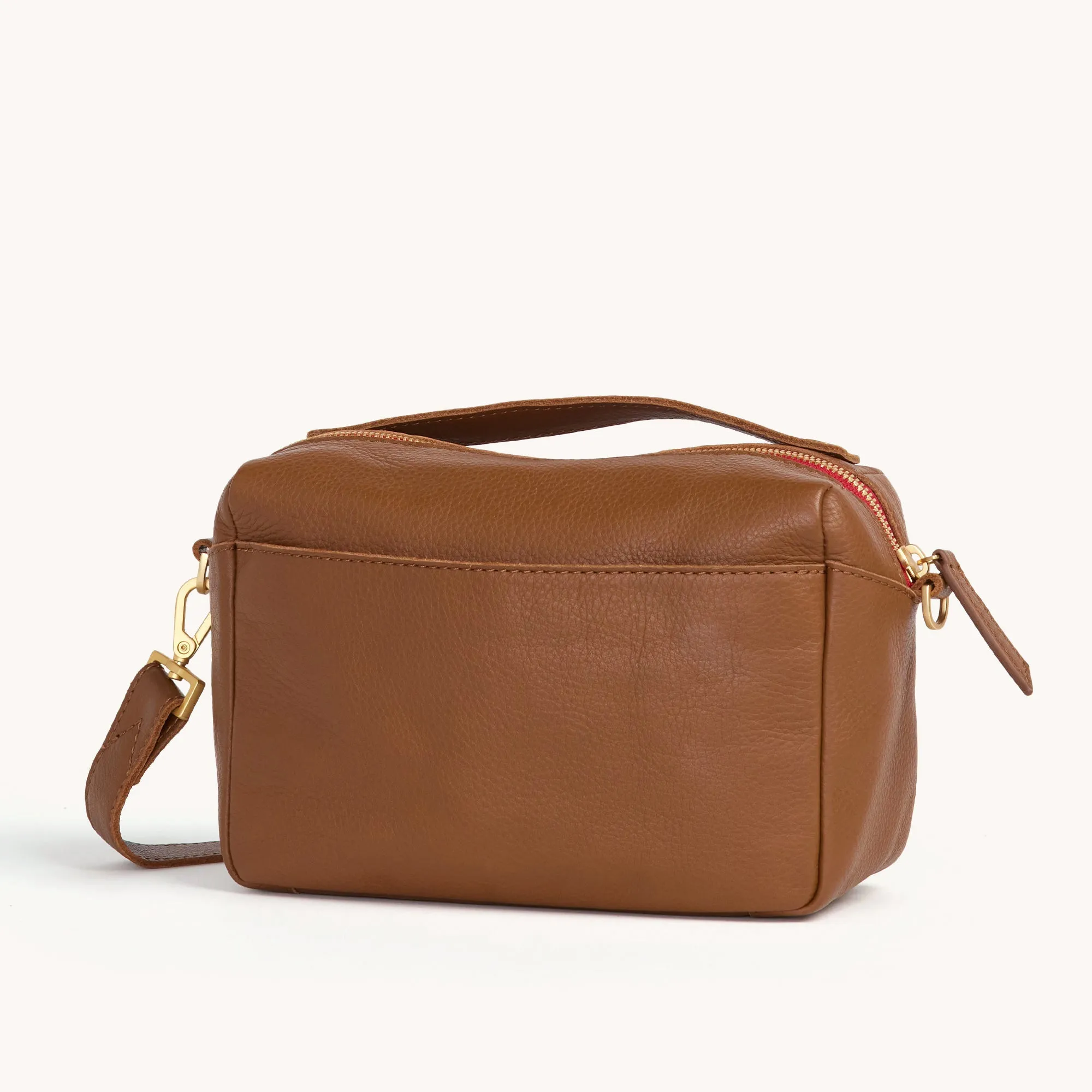 Evan Crossbody | Mahogany Pebble/Brushed Gold Red Zip | Sml