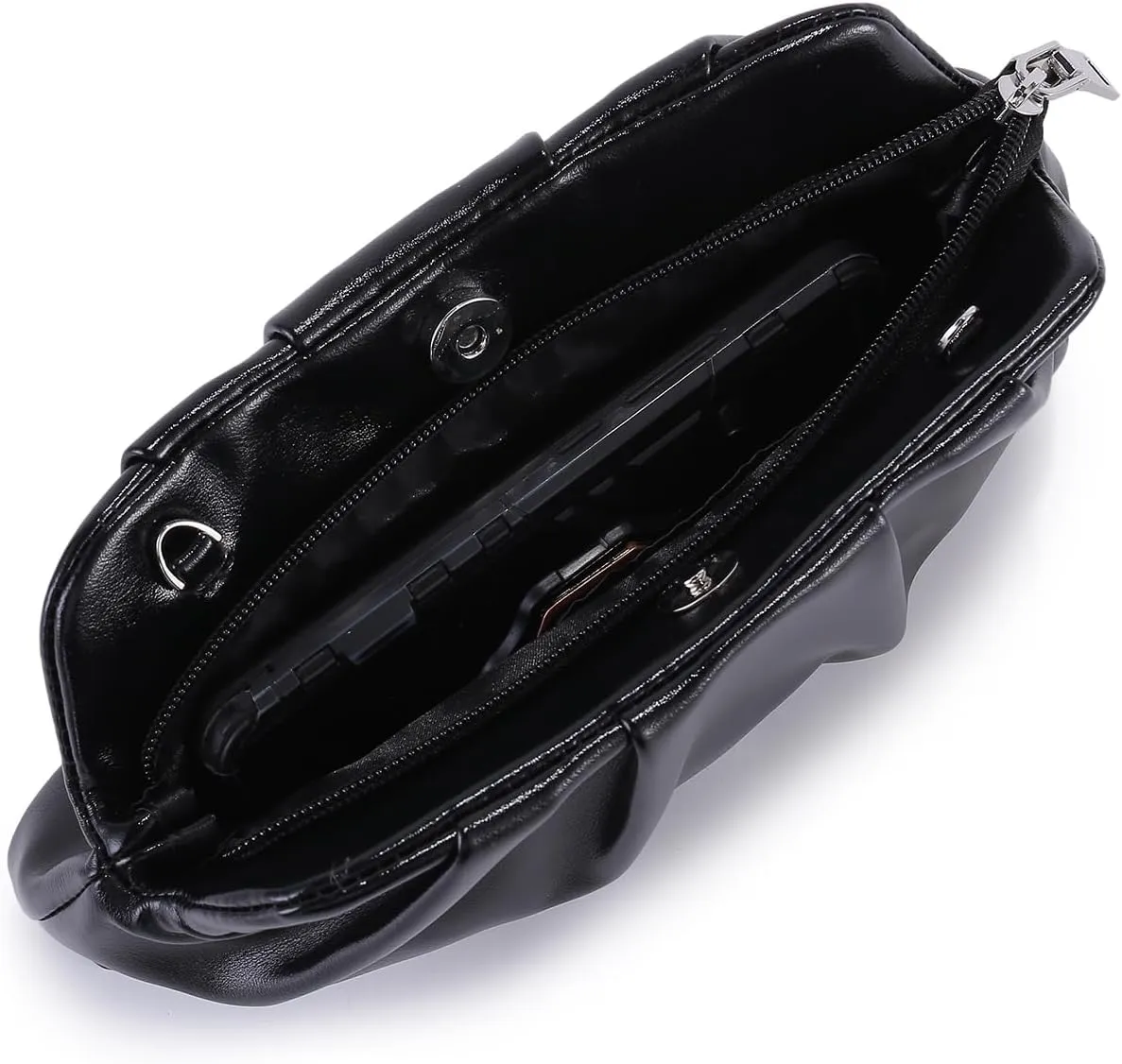 Evening Bag for Women Ruched Clutch Purse Detachable Metal Chain Crossbody Bag