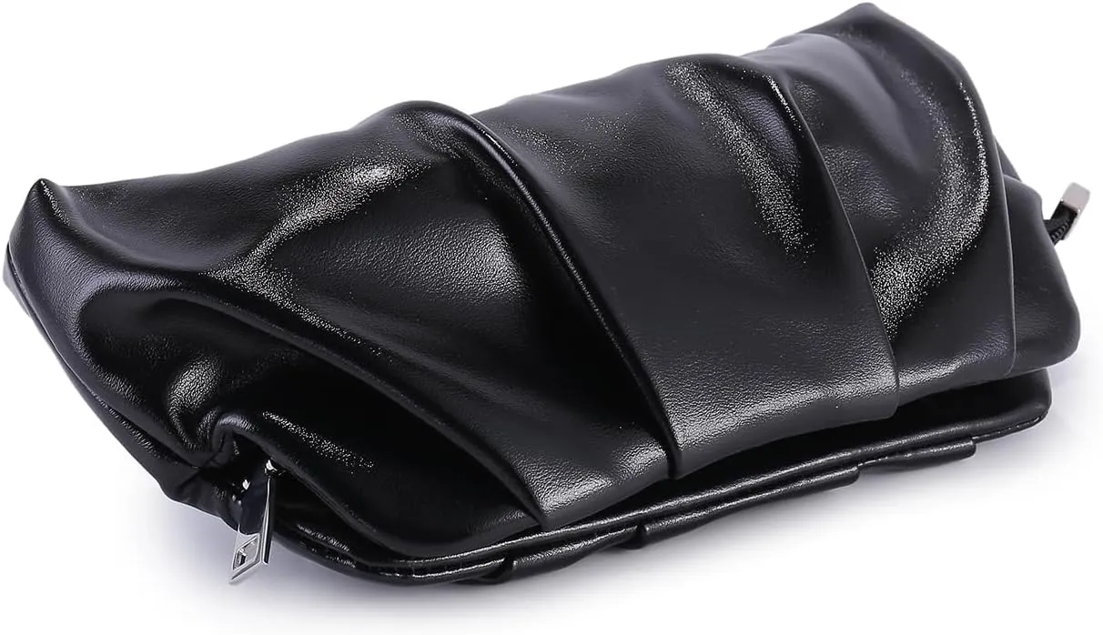 Evening Bag for Women Ruched Clutch Purse Detachable Metal Chain Crossbody Bag