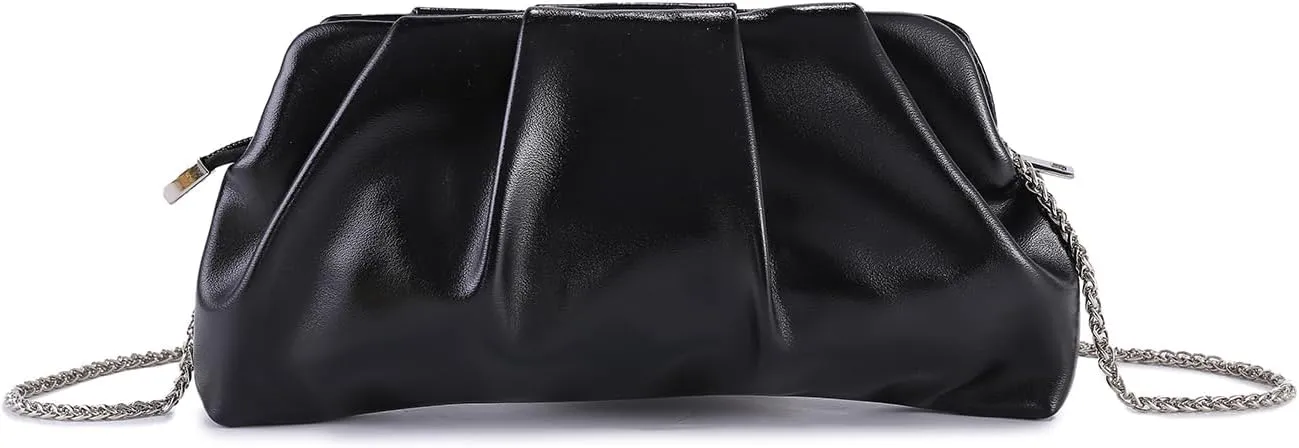 Evening Bag for Women Ruched Clutch Purse Detachable Metal Chain Crossbody Bag