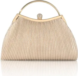 Evening Bag for Women Sparkly Handbag with Chain, Women's Shoulder Bag Pleated Clutch Purse for Wedding, Prom, Party