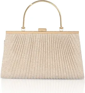 Evening Bag for Women Sparkly Handbag with Chain, Women's Shoulder Bag Pleated Clutch Purse for Wedding, Prom, Party