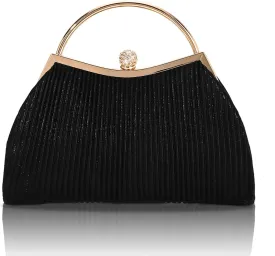 Evening Bag for Women Sparkly Handbag with Chain, Women's Shoulder Bag Pleated Clutch Purse for Wedding, Prom, Party