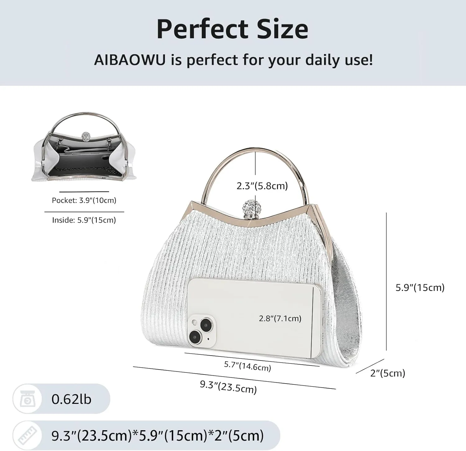 Evening Bag for Women Sparkly Handbag with Chain, Women's Shoulder Bag Pleated Clutch Purse for Wedding, Prom, Party