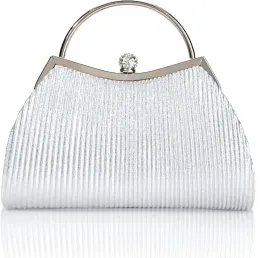Evening Bag for Women Sparkly Handbag with Chain, Women's Shoulder Bag Pleated Clutch Purse for Wedding, Prom, Party