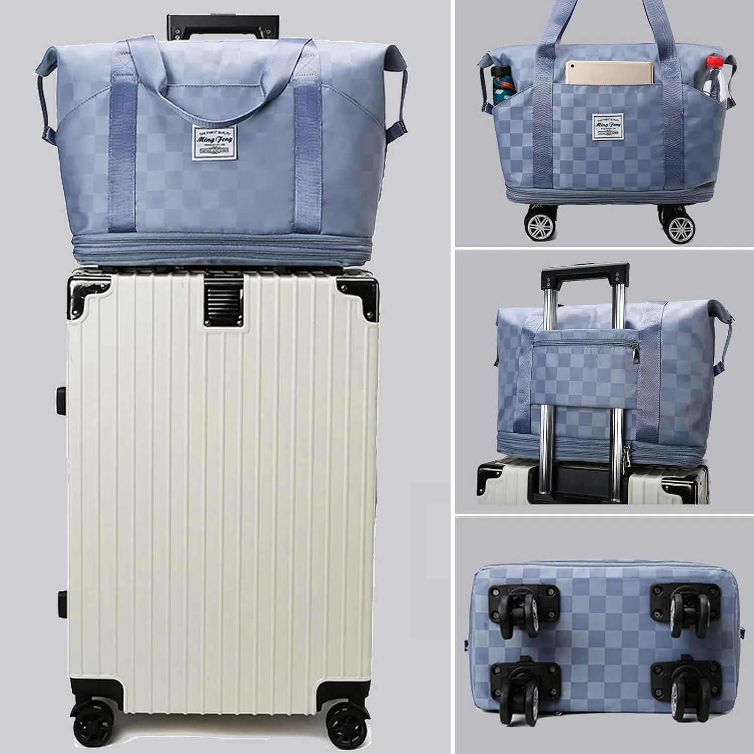 Expandable Foldable Duffel Bag Suitcases,Detachable Rolling Wheels,Rolling Duffle Bag with Wheels,Suitcases with Wheels,Carry on Luggage,for Men Women Lightweight Suitcases (Khaki)