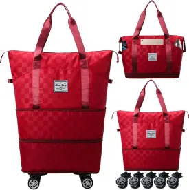 Expandable Foldable Duffel Bag Suitcases,Detachable Rolling Wheels,Rolling Duffle Bag with Wheels,Suitcases with Wheels,Carry on Luggage,Gift for Men Women Lightweight Suitcases (Red)