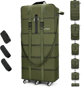 Expandable Foldable Luggage, 42'' Suitcase With Spinner Wheels, Rolling Duffel Travel Bag, Collapsible Luggage, With 2 Suitcase Handle Wrap and 2 Fixing Straps, 1 Shoulder Strap (Green)