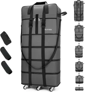 Expandable Foldable Luggage, 42'' Suitcase With Spinner Wheels, Rolling Duffel Travel Bag, Collapsible Luggage, With 2 Suitcase Handle Wrap and 2 Fixing Straps, 1 Shoulder Strap (Grey)
