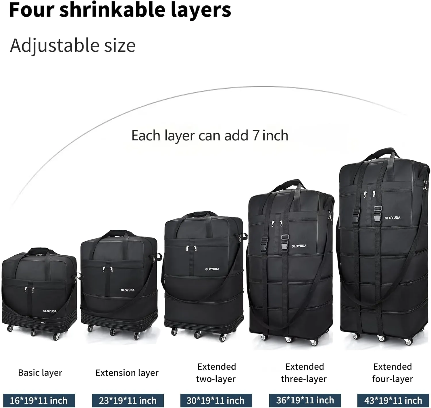 Expandable Foldable Luggage, 42'' Suitcase With Spinner Wheels, Rolling Duffel Travel Bag, Collapsible Luggage, With 2 Suitcase Handle Wrap and 2 Fixing Straps, 1 Shoulder Strap (Jet Black)