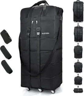 Expandable Foldable Luggage, 42'' Suitcase With Spinner Wheels, Rolling Duffel Travel Bag, Collapsible Luggage, With 2 Suitcase Handle Wrap and 2 Fixing Straps, 1 Shoulder Strap (Jet Black)