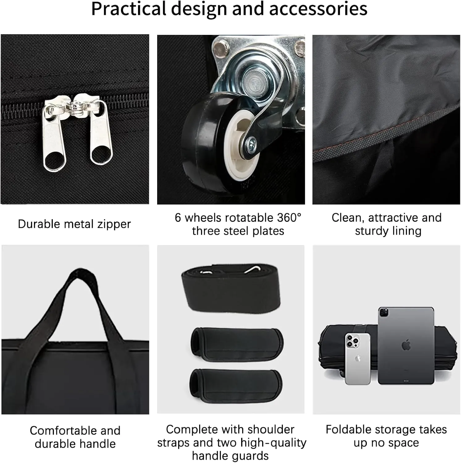 Expandable Foldable Luggage, 42'' Suitcase With Spinner Wheels, Rolling Duffel Travel Bag, Collapsible Luggage, With 2 Suitcase Handle Wrap and 2 Fixing Straps, 1 Shoulder Strap (Jet Black)