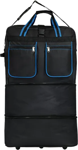 Expandable Lightweight Duffle Bag (40"") Rolling wheeled Spinner Suitcase Luggage for Travel and Storage (Blue Trim), BLK1PK40
