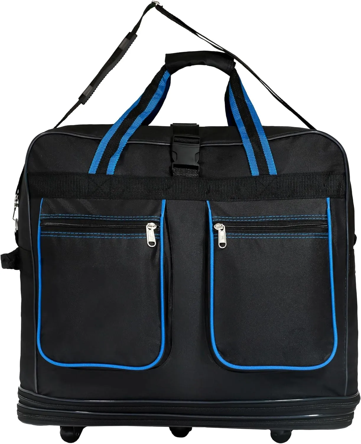 Expandable Lightweight Duffle Bag (40"") Rolling wheeled Spinner Suitcase Luggage for Travel and Storage (Blue Trim), BLK1PK40