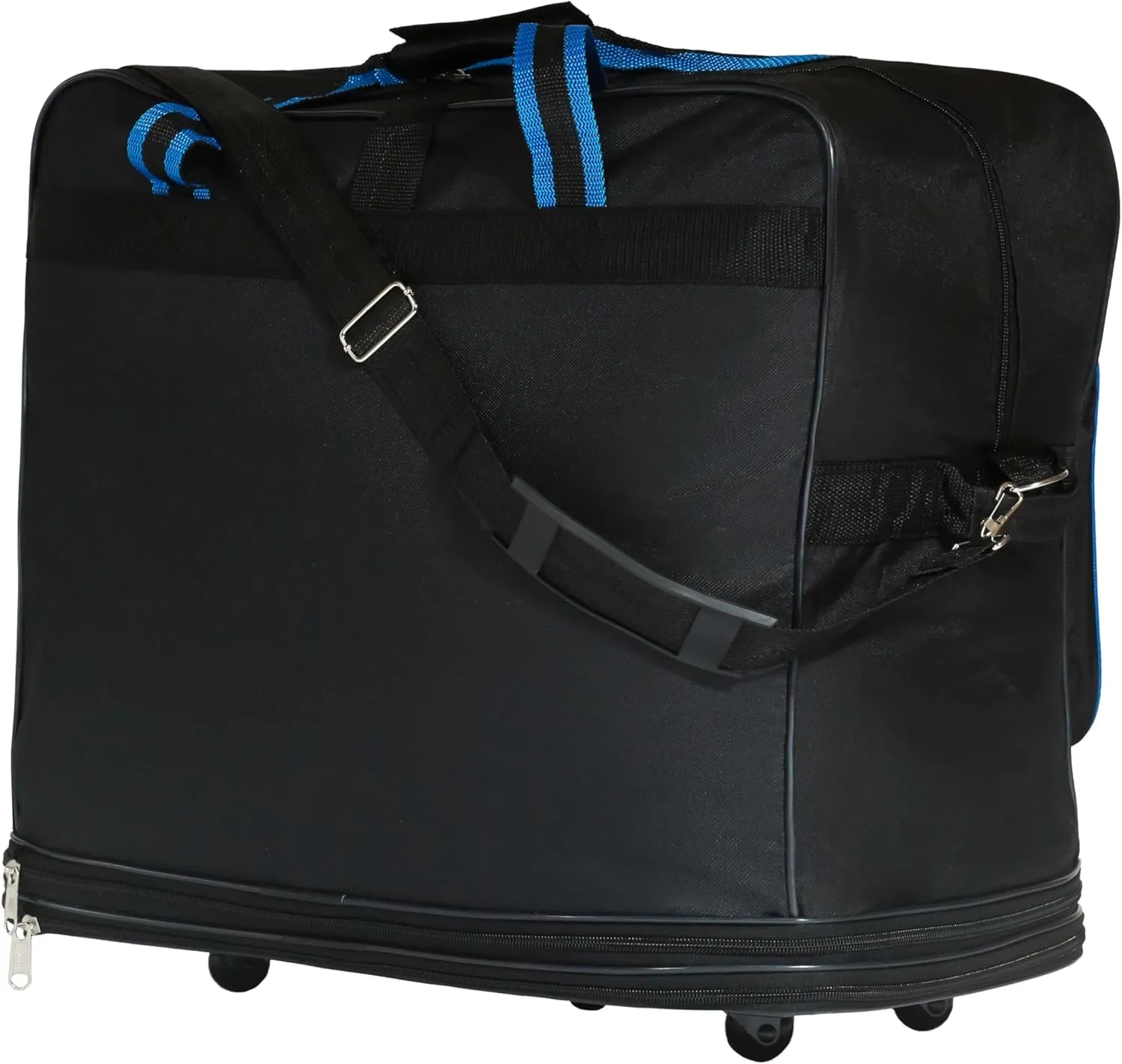 Expandable Lightweight Duffle Bag (40"") Rolling wheeled Spinner Suitcase Luggage for Travel and Storage (Blue Trim), BLK1PK40