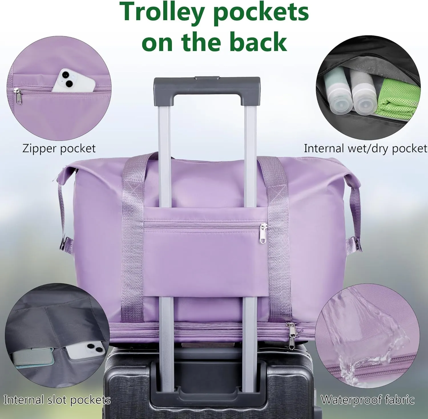 Expandable Suitcase, Folding Travel Bag with Wheels, Weekender Travel Bag for Carry-On, Tote Bag with Storage SpaceLarge luggage bag for Business Trips, Camping, Short Trips, Fitness