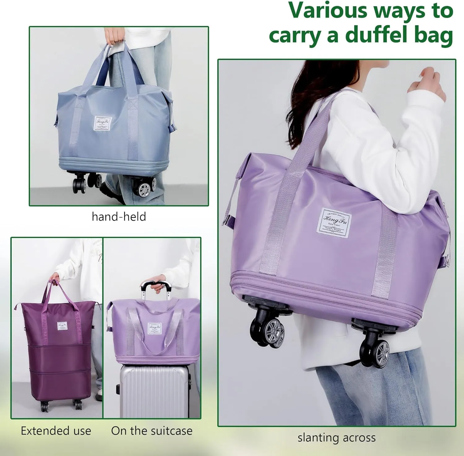 Expandable Suitcase, Folding Travel Bag with Wheels, Weekender Travel Bag for Carry-On, Tote Bag with Storage SpaceLarge luggage bag for Business Trips, Camping, Short Trips, Fitness