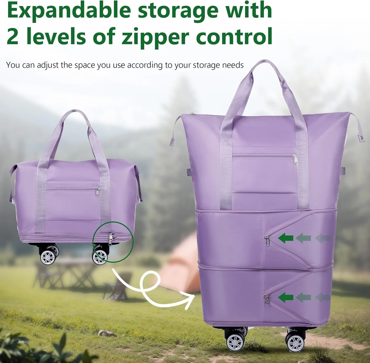 Expandable Suitcase, Folding Travel Bag with Wheels, Weekender Travel Bag for Carry-On, Tote Bag with Storage SpaceLarge luggage bag for Business Trips, Camping, Short Trips, Fitness