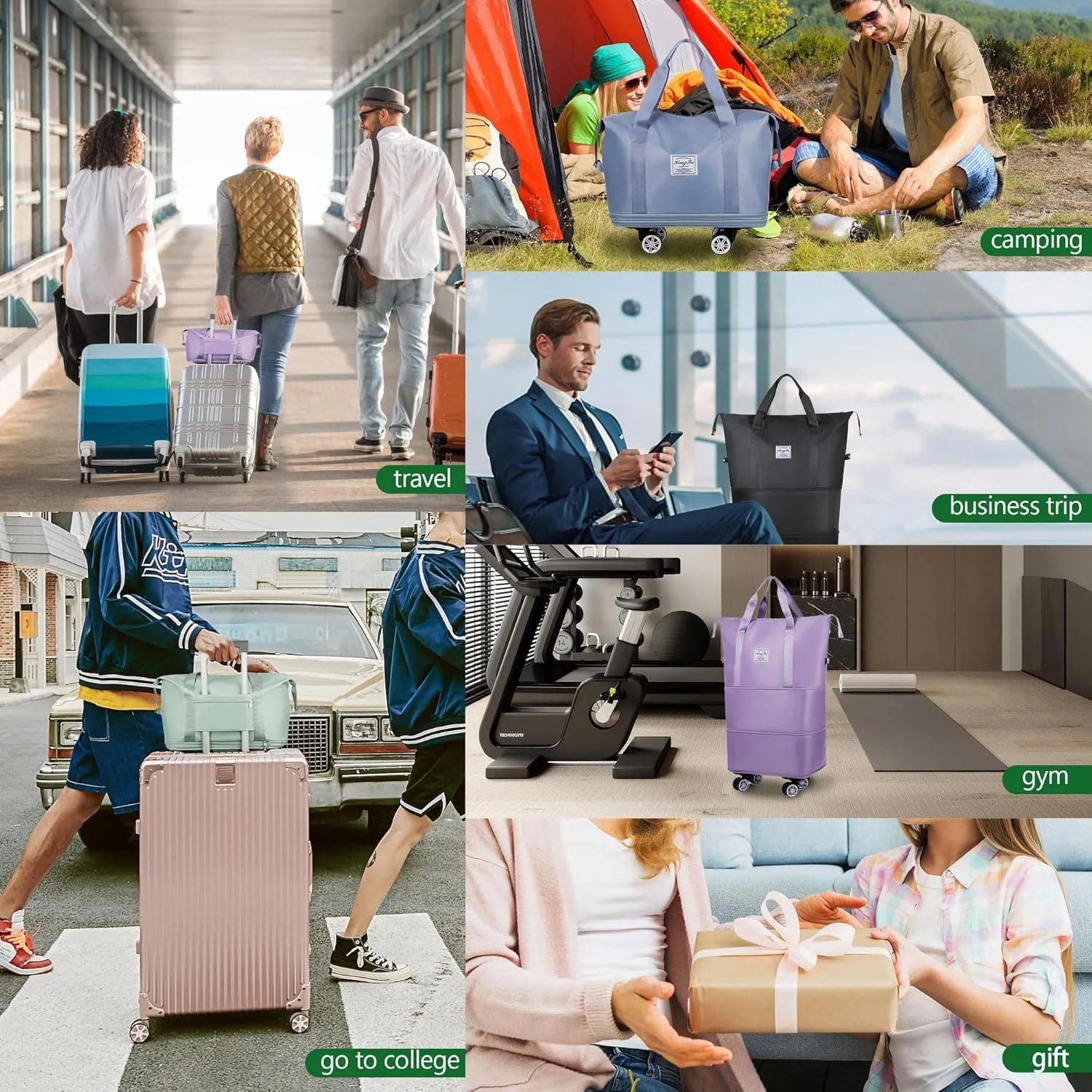 Expandable Suitcase, Folding Travel Bag with Wheels, Weekender Travel Bag for Carry-On, Tote Bag with Storage SpaceLarge luggage bag for Business Trips, Camping, Short Trips, Fitness