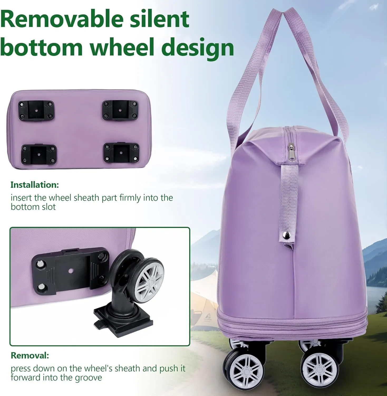 Expandable Suitcase, Folding Travel Bag with Wheels, Weekender Travel Bag for Carry-On, Tote Bag with Storage SpaceLarge luggage bag for Business Trips, Camping, Short Trips, Fitness