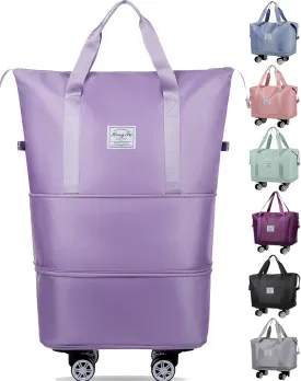 Expandable Suitcase, Folding Travel Bag with Wheels, Weekender Travel Bag for Carry-On, Tote Bag with Storage SpaceLarge luggage bag for Business Trips, Camping, Short Trips, Fitness