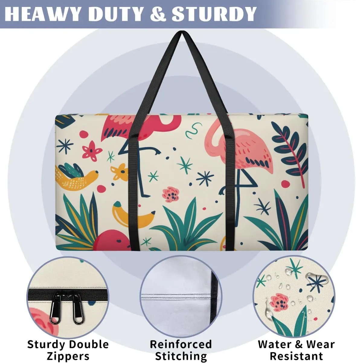 Extra Large Moving Bags Cartoon Flamingos Storage Bags with Handles and Zippers Large Packing Bags for Space Saving Storage Totes Moving Supplies
